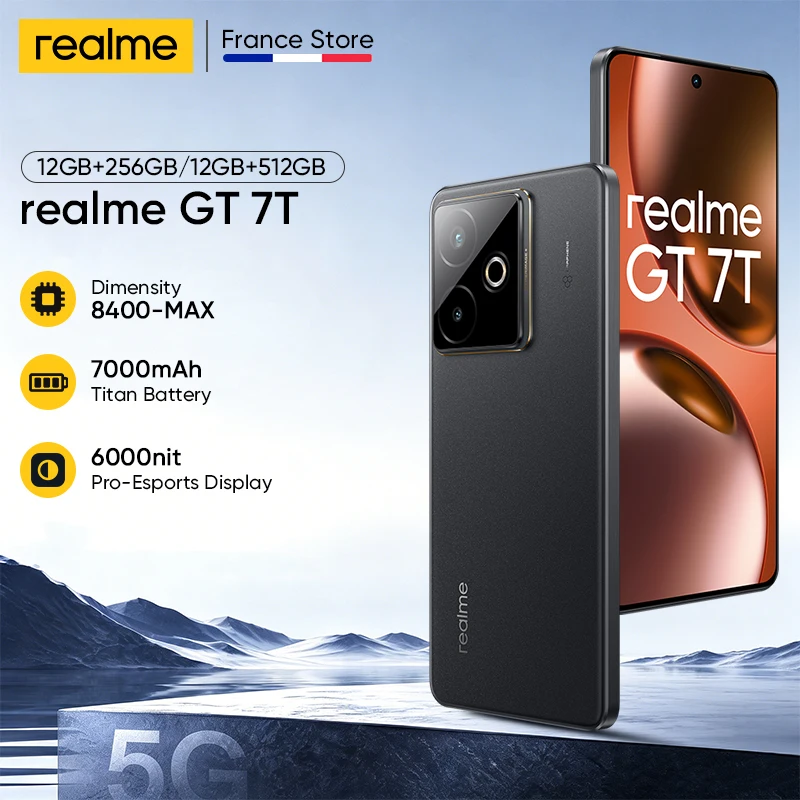 realme GT 7T 5G AI Smartphone Versione Globale, Display AMOLED da 6.8" con Mediatek Dimensity 8400 Max, Batteria da 7000 mAh, Ricarica a 120W
