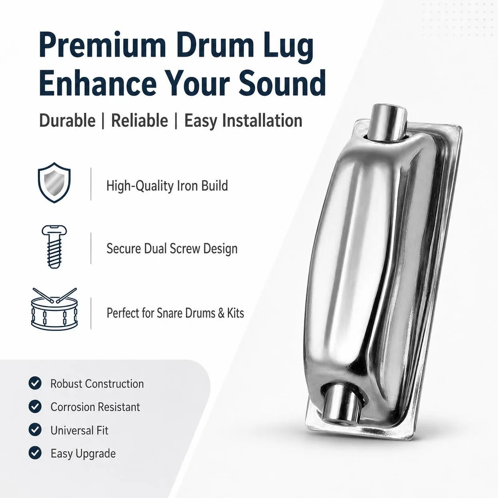8x Metal Snare Drum Lugs Double End with Rectangular Mounting Brackets Drum Set Accessories for Tom And Bass Drums