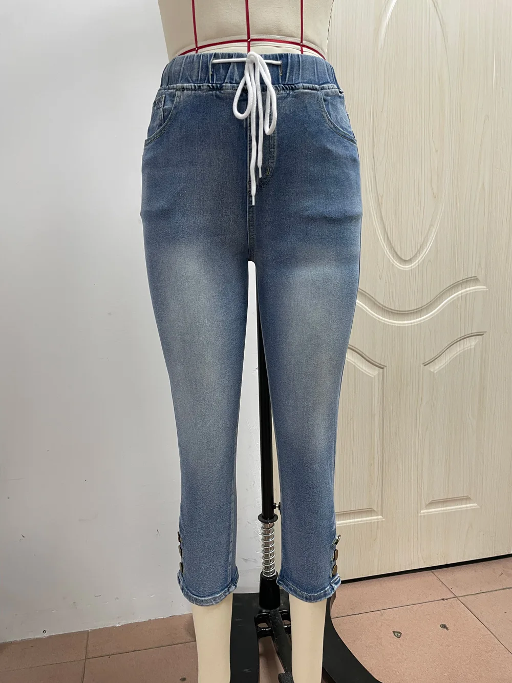 2023 été femmes longueur mollet jean mode Skinny haute commissionnée taille élastique Denim crayon pantalon décontracté Slim Jeans S-2XL