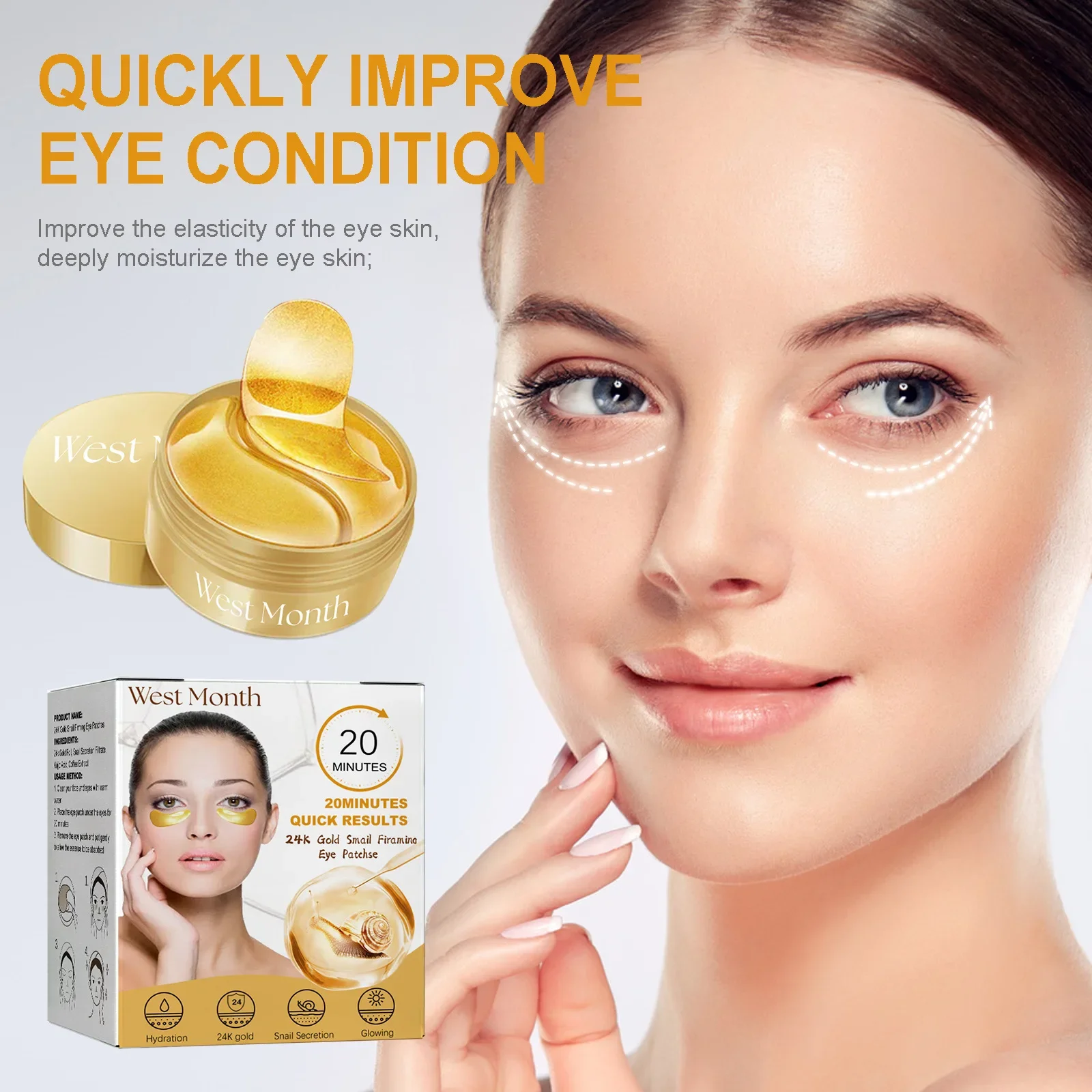 Gold Snail Eye Mask W-rinkles Remover Anti Dark Circles Puffyness Firming Dilute Fine Lines Brightening Moisturizing Eye Patches images - 6