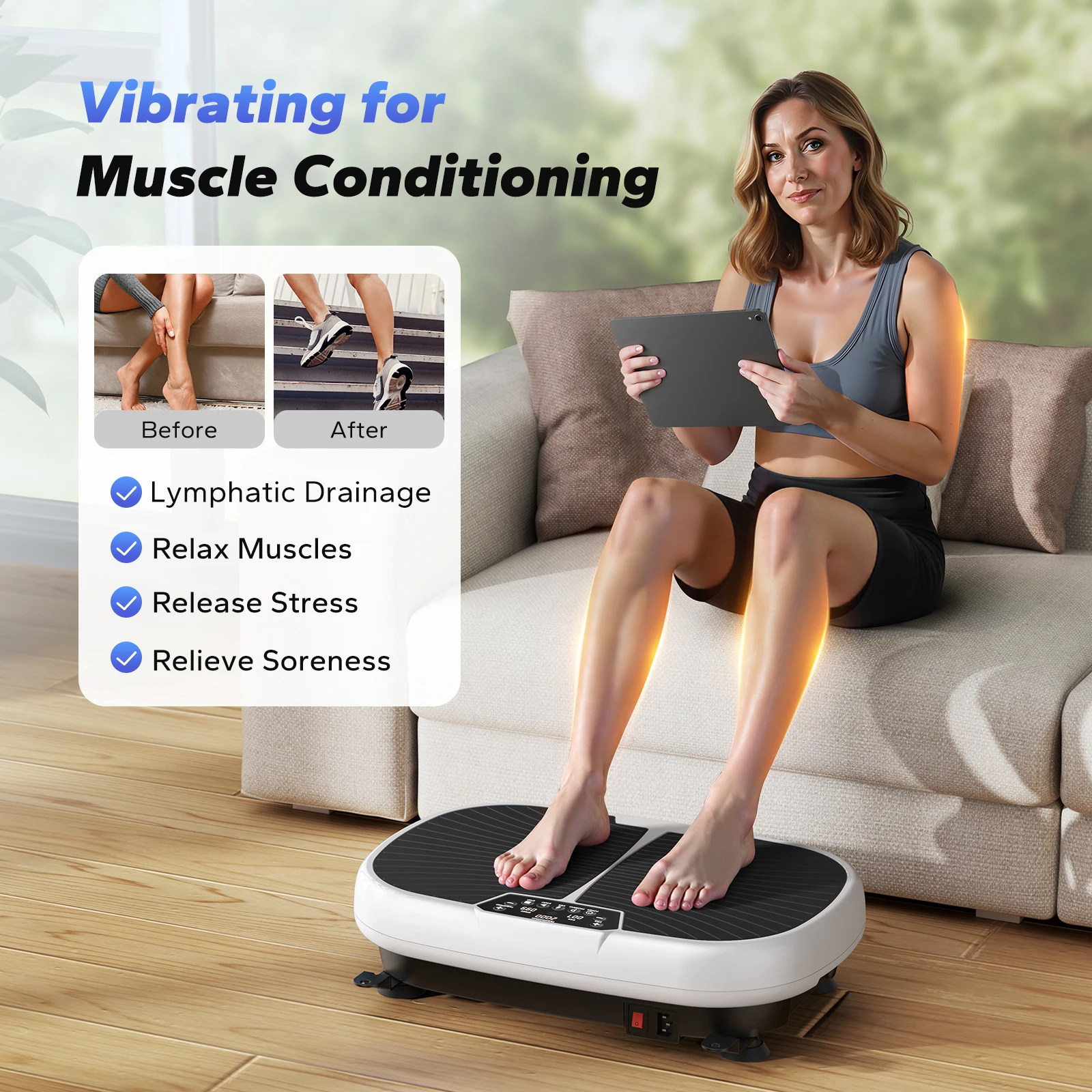 MERACH EMS Vibration Plate Exercise Machine for Lymphatic Drainage Relieve Pain Help Sleep Fat Burning&Weight Loss Exercise Fit