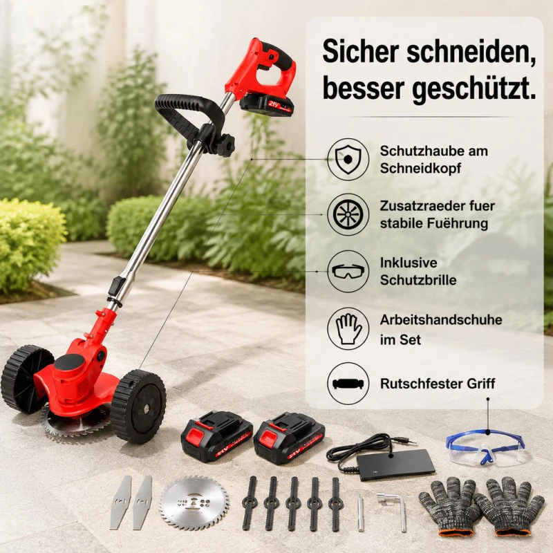 21V Akku-Rasentrimmer mit 2 Batterien für den Einsatz im Hausgarten und im Freien, elektrischer Trimmer