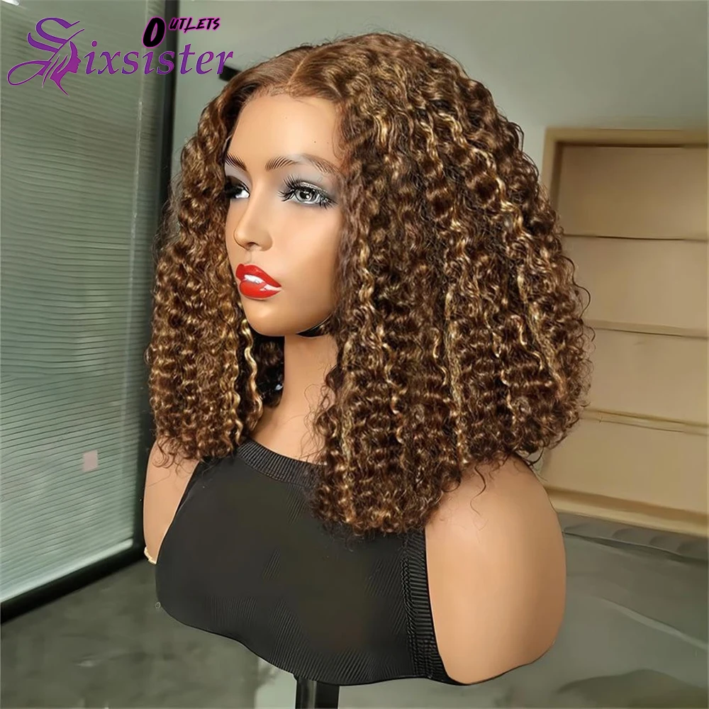 

Highlight Ombre Curly Short Bob Wigs Human Hair P4/27 Deep Wave Human Hair Wigs 200% Density 13x4 Lace Front Deep Curly Bob Wigs