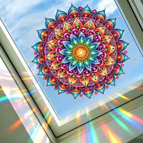 Mandala Holographic Window Film Rainbow Suncatcher Static Cling No Glue Privacy Glass Sticker Home Decor