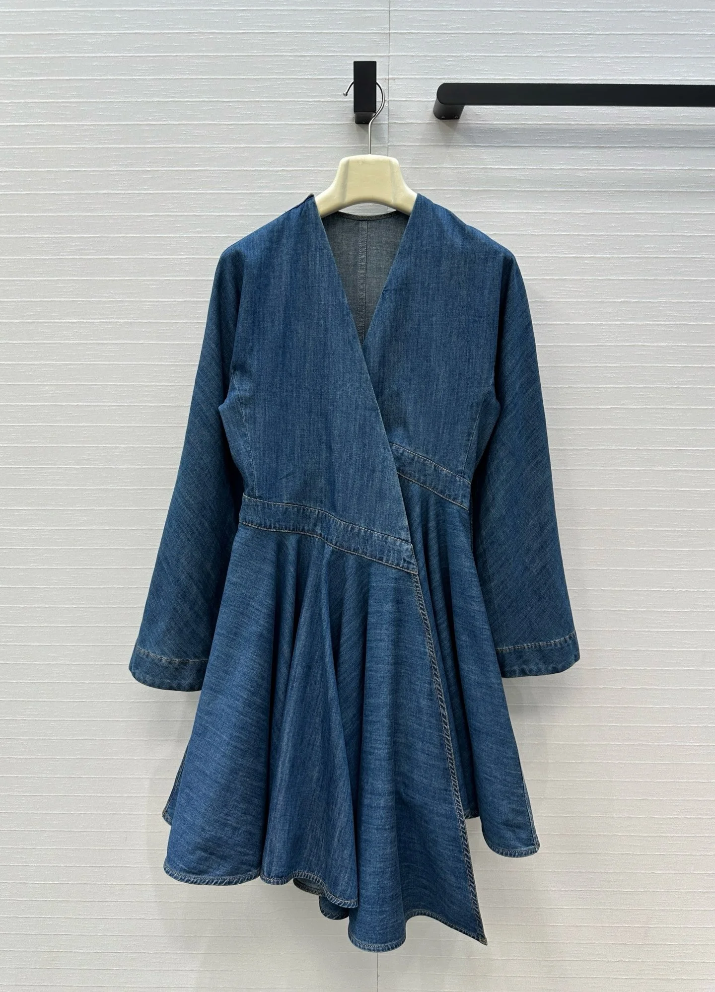 

2025 New Pretty Cowboy Long Sleeve V-Neck Asymmetrical Shirted Mini Dress