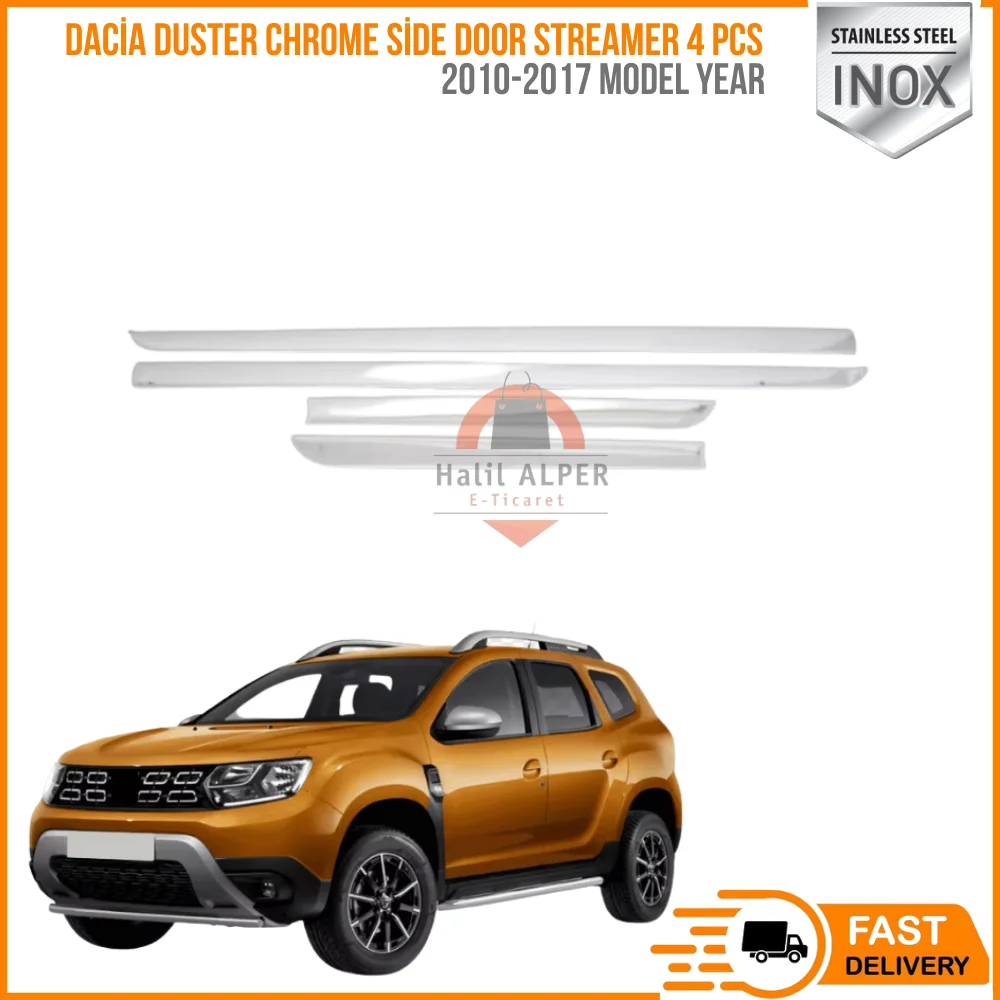 

Dacia Duster 2010-2017, хромированная боковая дверная лента из нержавеющей стали, 4 шт., WN WN-0023 Inox Dacia Duster 2010-2017, Chrome Side Doo