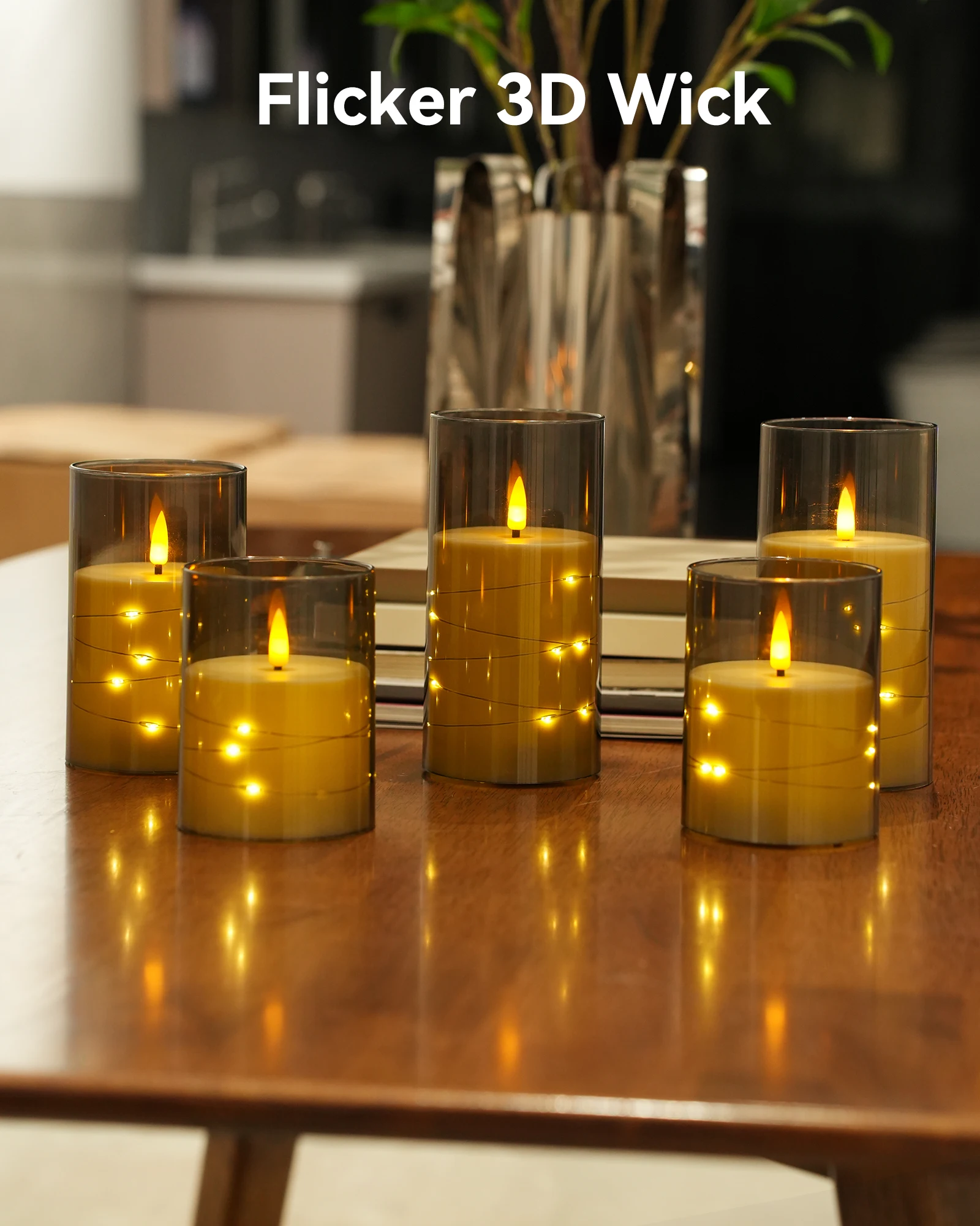 EITABEL Flickering Flameless Candles, Battery Operated Acrylic LED Pillar Candles with Remote Control and Timer, Set of 3/6