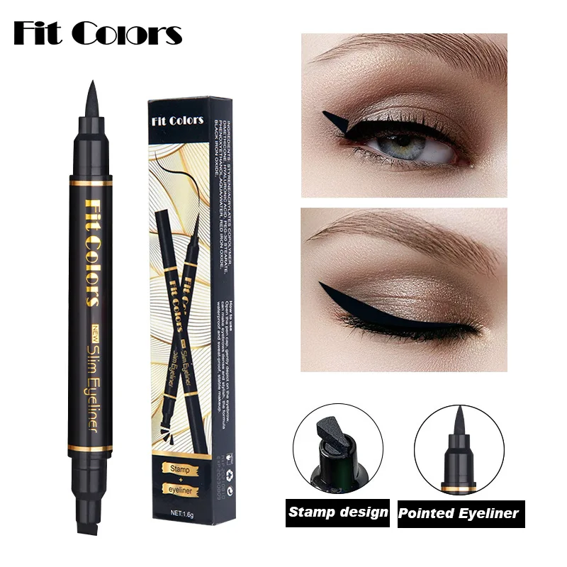 2 In1 Eyeliner Stamp Double-Headed Liquid Eye Liner Pen Waterproof Fast Dry Triangle Seal Eye Liner Long Lasting Eye Makeup Tool