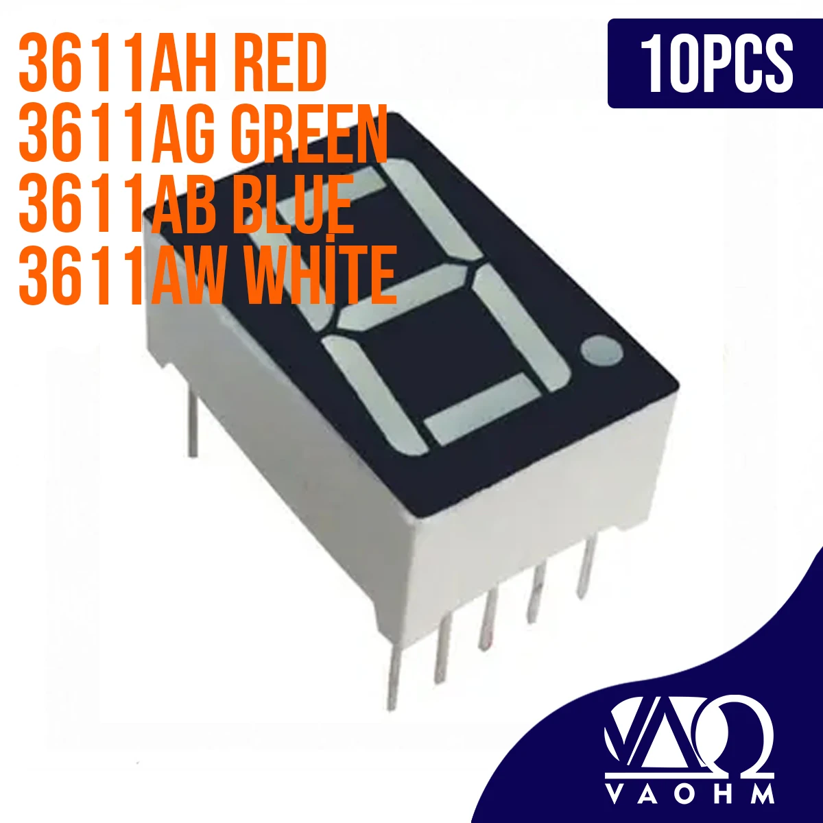 10PCS 3611AH 3611AB 3611AG 3611AW 0.36 Inch Common Cathode One Digit Seven Segment Led Display Tube 10Pin Red Blue Green White