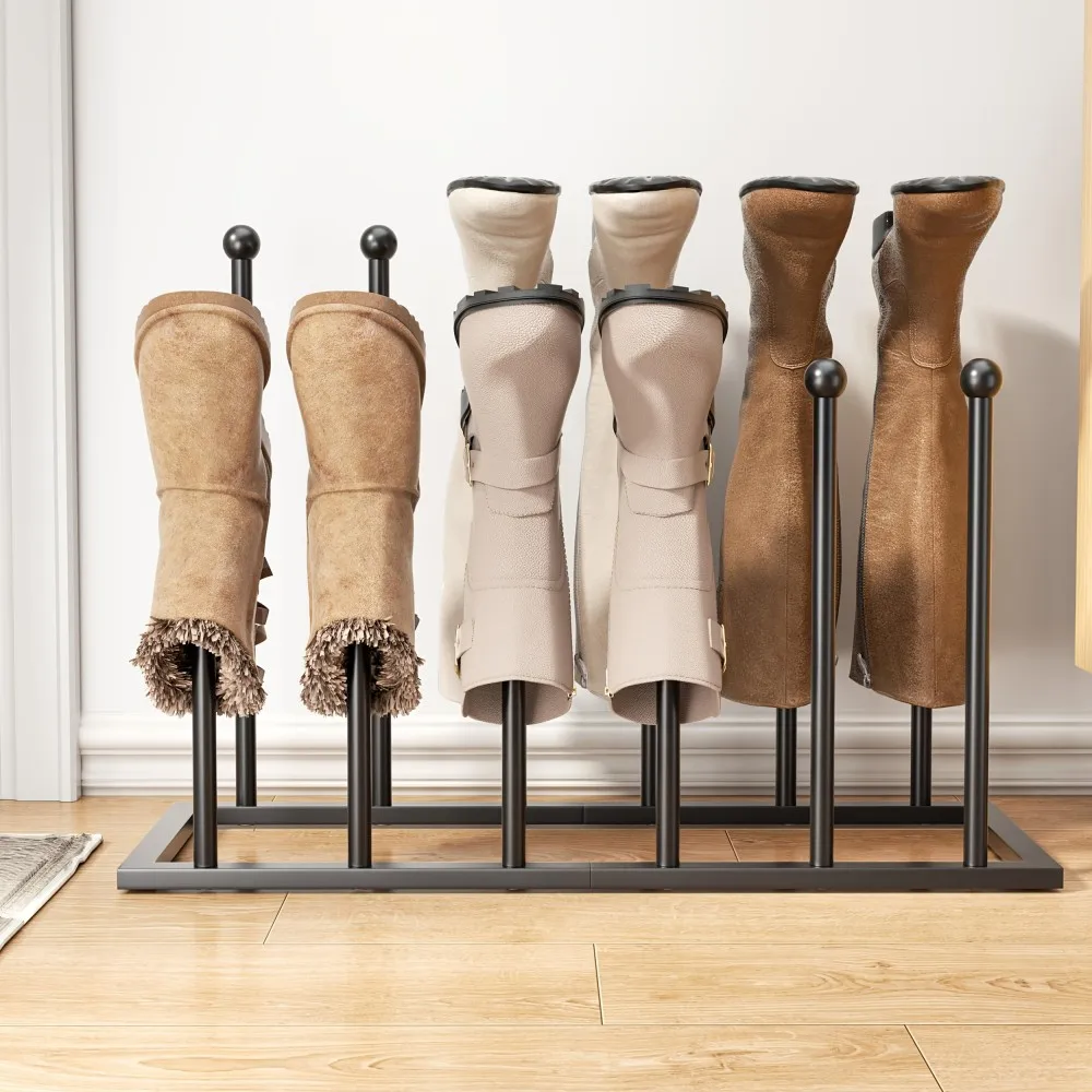 Free Standing Shoe Racks - 19.5 Inch Black Metal Boot Rack Organizer Tall Boots for Dorm Room, Closet, Entryway, Bedroom, Patio Outdoor, Hallway, Black, Shoe Storage Fit for 6 Pairs