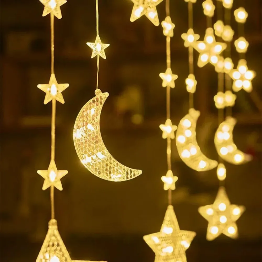 1PC 3.5M Solar Star & Moon Hanging String Lights LED Outdoor Fairy Lights for Ramadan Patio Garden Home Eid Bedroom Party Decor