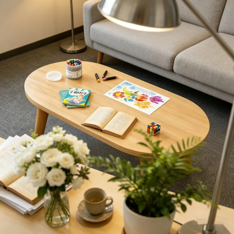 モダンライトオーバル無垢材脚簡単分解シンプルな小さなデスク、ライティング、学習、読書、おもちゃ、ホームコーヒーテーブル、ミニマリスト
