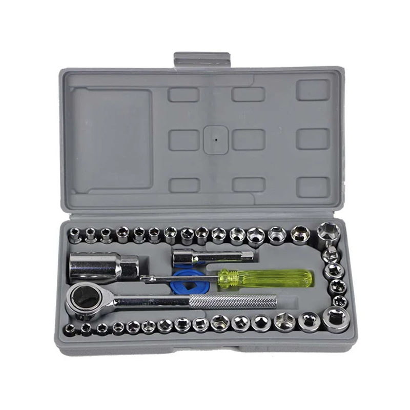 40-piece tool set, household repair mirror socket equipment with tool box