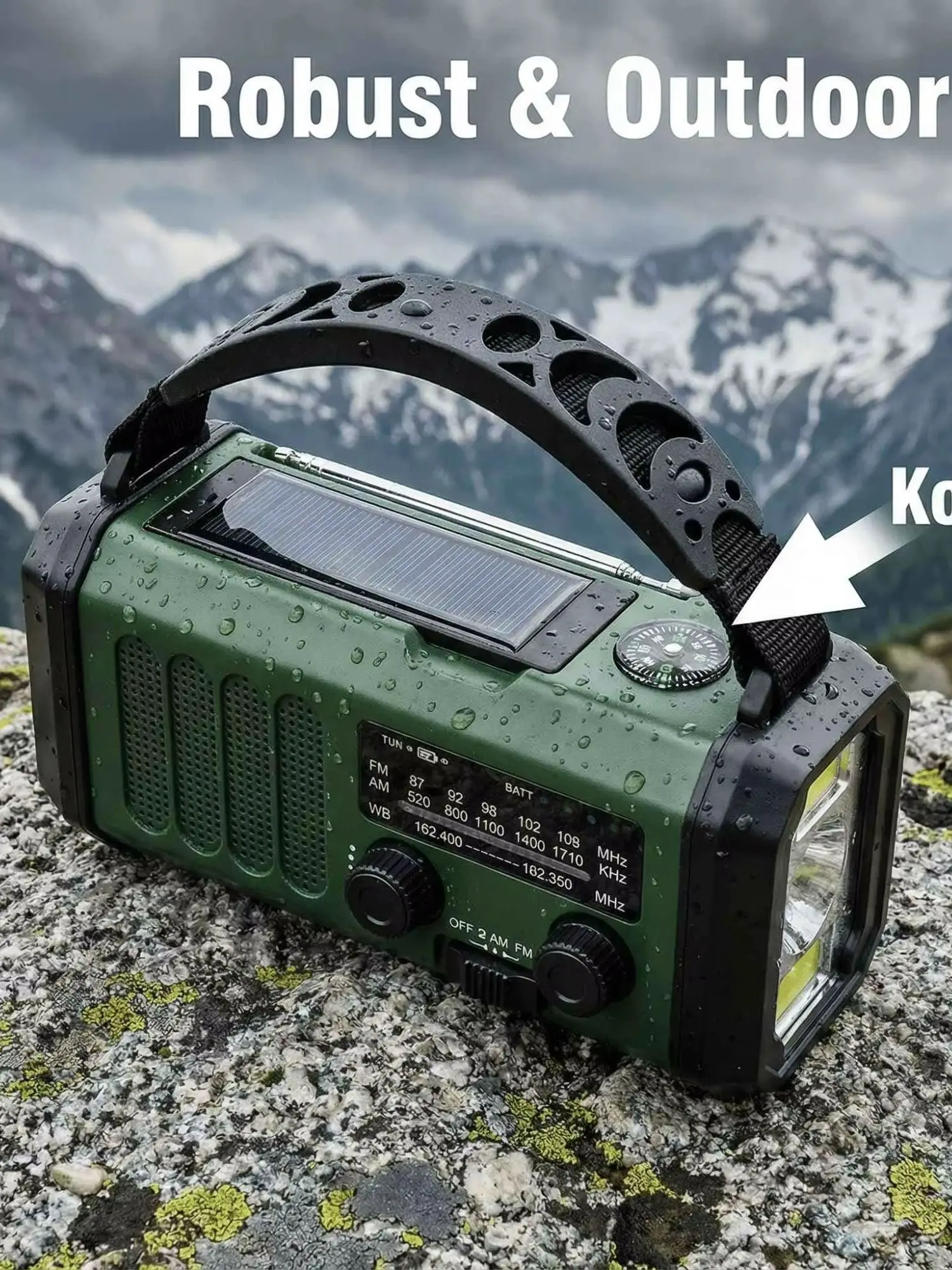 Notfallradio mit Handkurbel & Solaraufladung, 10000mAh Powerbank, AM/FM/WB Wetterradio, LED Taschenlampe & COB Leselampe, Kompass, SOS Alarm, Multifunktionales Outdoor Radio für Camping,