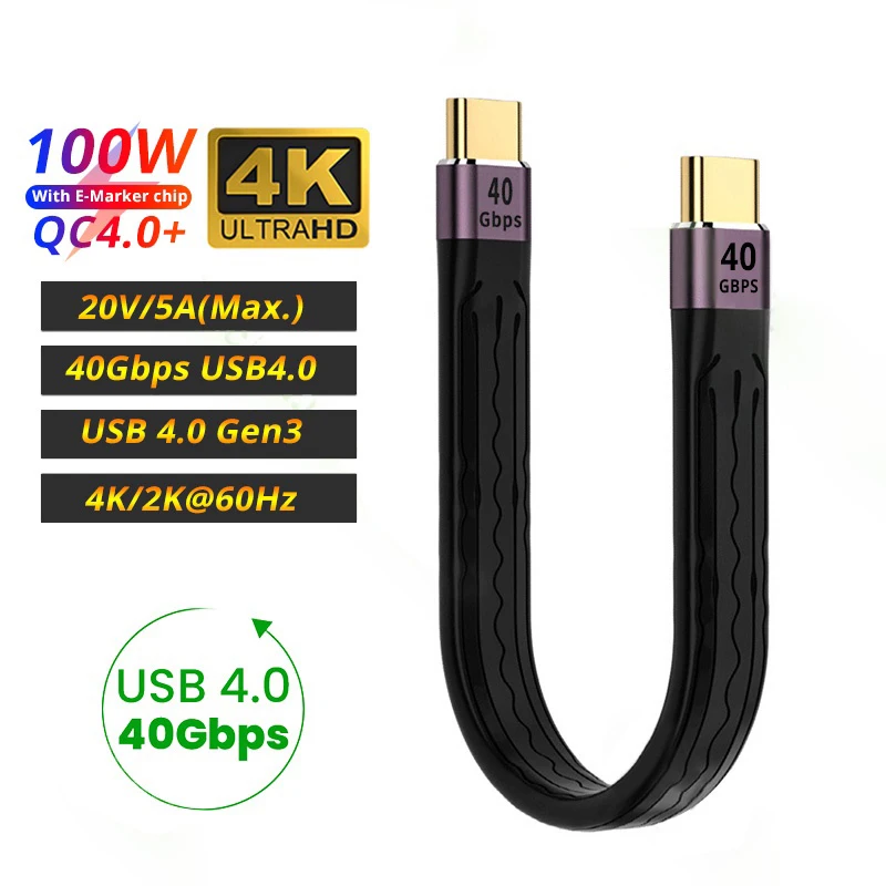 ANMONE USB 4.0 3.1 Cable Type C 60W 100W Fast Charging Cable Short Mobile Phone Charger Cord 10Gbps 40Gbps Data Cable for Xiaomi