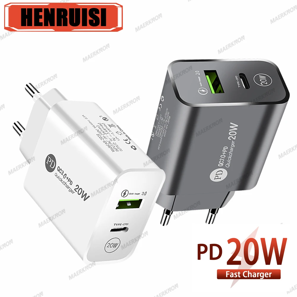 

20W Phone Charger Fast Charging PD USB Type C Charger Quick Charger 3.0 EU/US Plug Wall Charger For iphone Samsung Xiaomi Huawei