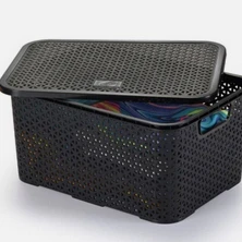 Kit 2 Basket Organizer Basket 15.5x19.5x29.5 7L Rattan Box Multipurpose Black Organizer