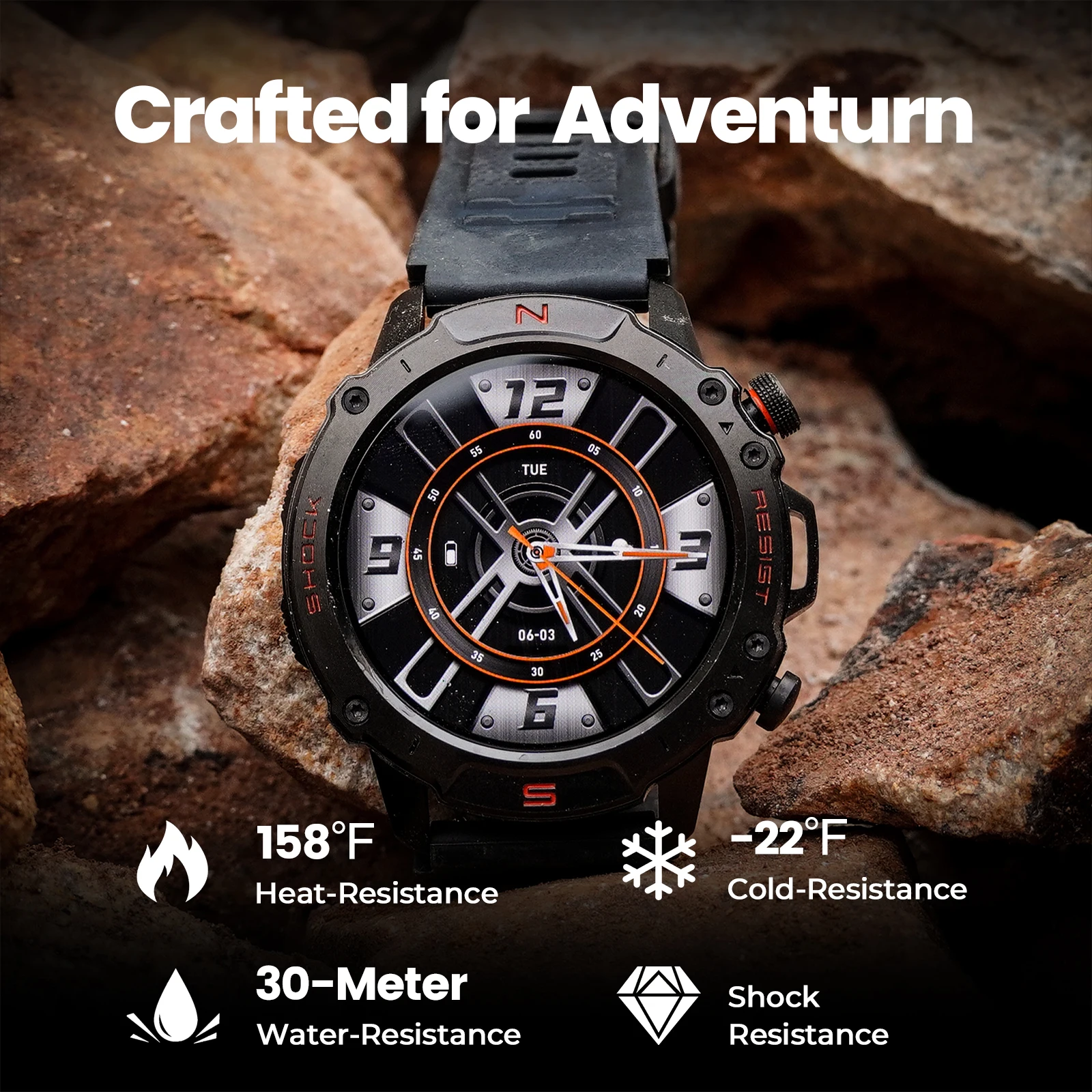 WalkerFit Smart Watch for Men, 1.43" Round AMOLED, 5ATM Waterproof for Swim,Heart Rate & Sleep Monitor,Long Battery for Android