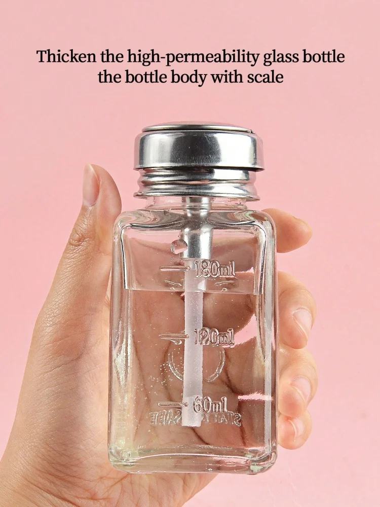 Nach unten drückbarer, leerer Pumpspender aus Glas für Nagellack, Alkohol, Make-up-Entferner, klare, nachfüllbare Flasche, Aufbewahrung für flüssigen Reiniger – Detail 8