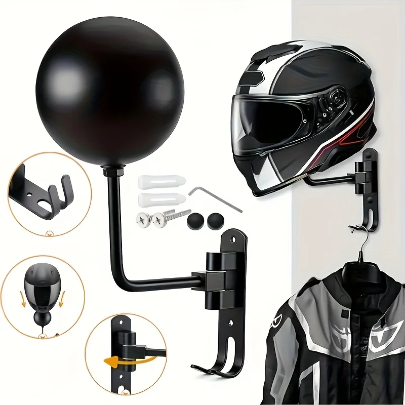 

Motorcycle Helmet Holder Swivel 180° Wall Shelf Helmet and Jacket Hanger Metal Hook Metal Shelves Perfect Gift