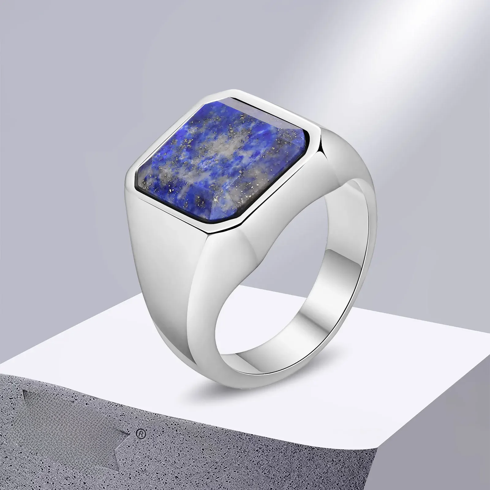 Vnox – bagues chevalières carrées élégantes en pierre naturelle pour hommes, bague en métal en acier inoxydable, bijoux cadeaux de fête