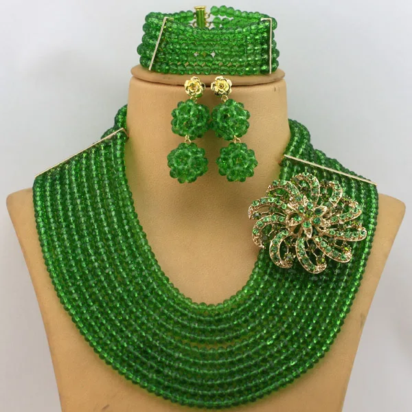 Traditional Brown Crystal Beads African Costume Jewelry Set Nigerian Wedding Necklace Bridal Jewelry Sets  ABF824