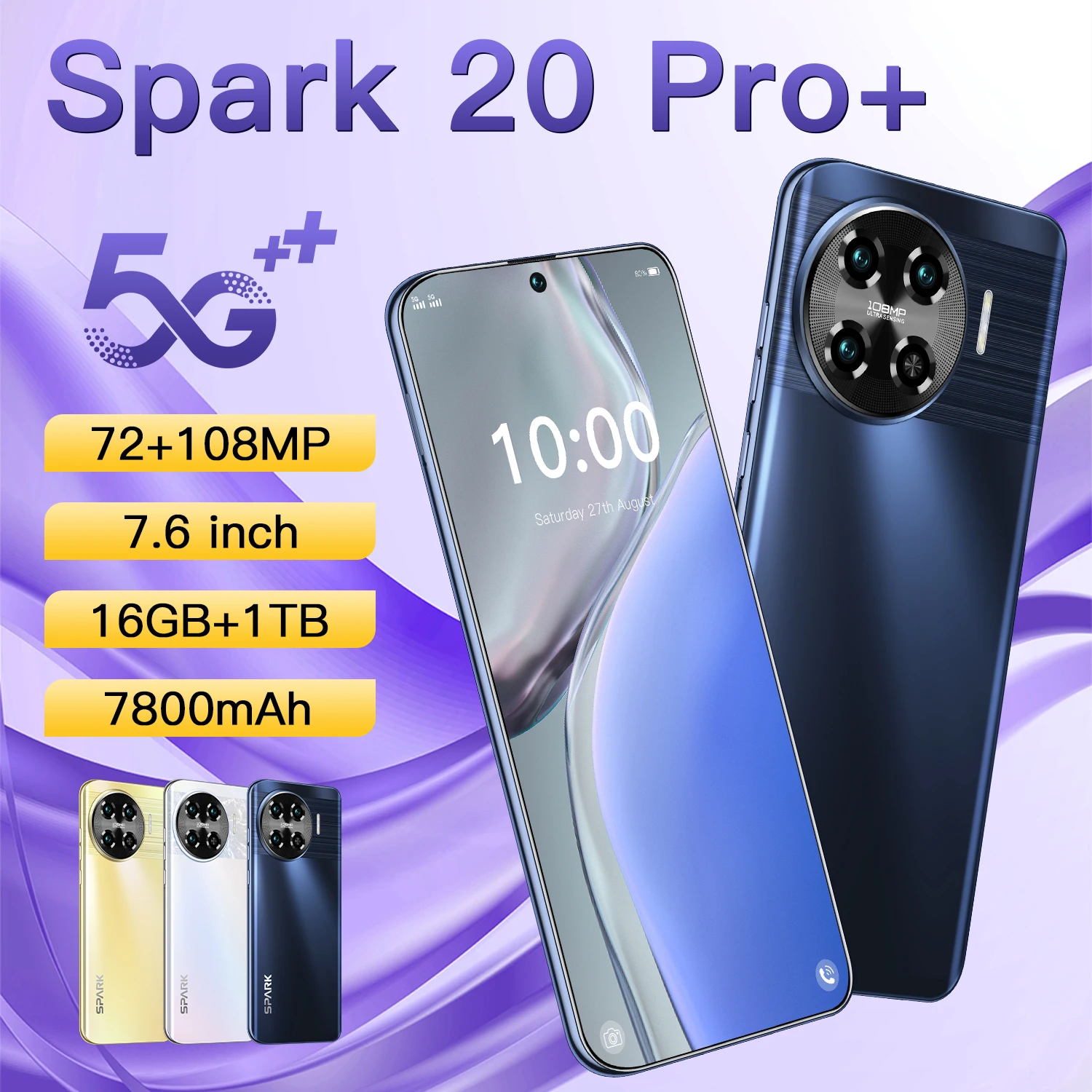 

Spark 20 Pro+ Smartphone 6.8 inch Full Screen 4G/5G Cell Phone 16TB+1TB 6800mAh Mobile Phones 108MP Global Version Celulares