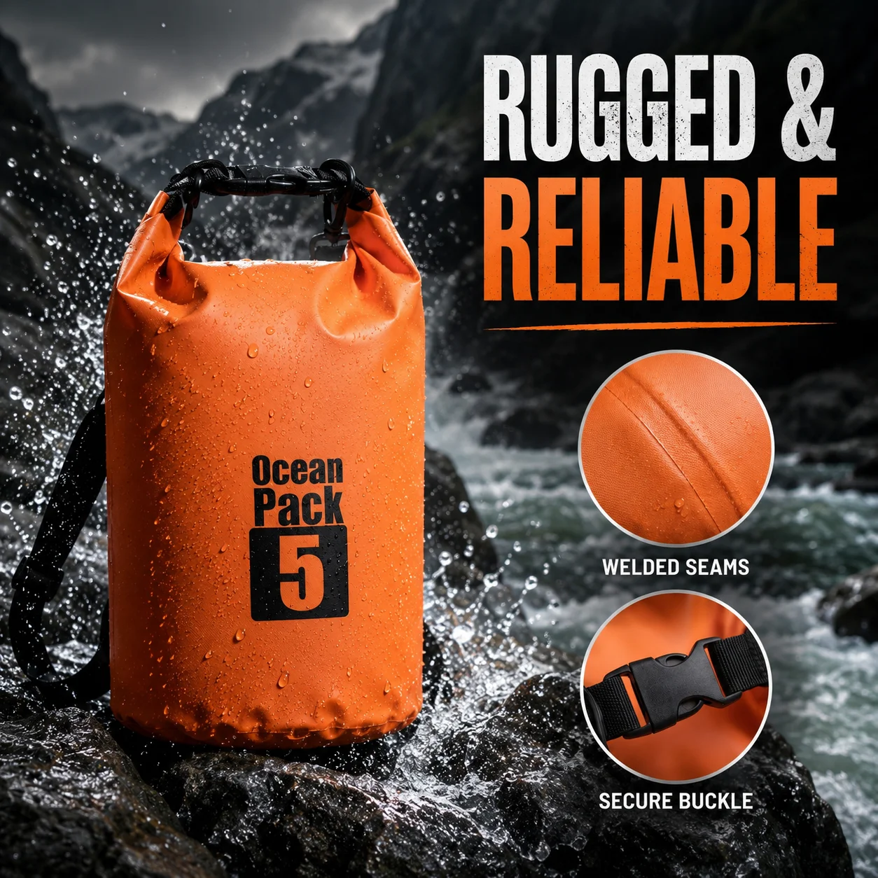 Wasserdichte Trockentasche mit Rollverschluss aus PVC für Kajak, Rafting, Strand, Camping, Wandern und Reisen