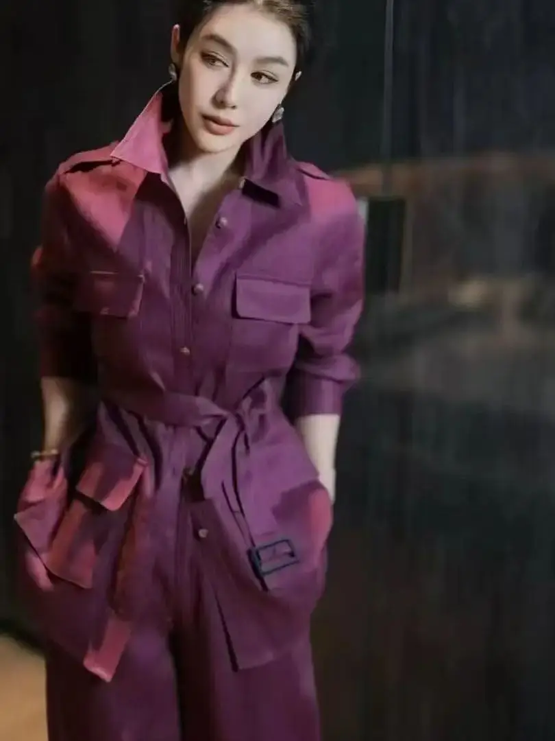 

Spring street trend casual women's pure linen trouser suit