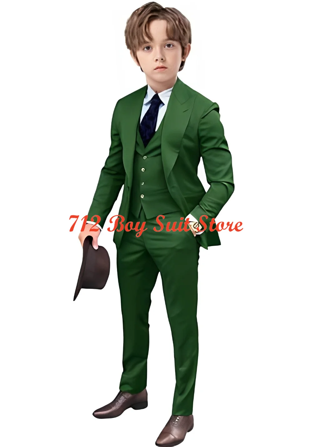 Terno smoking de casamento para meninos, 3 peças com colete blazer e calças, roupa infantil slim fit