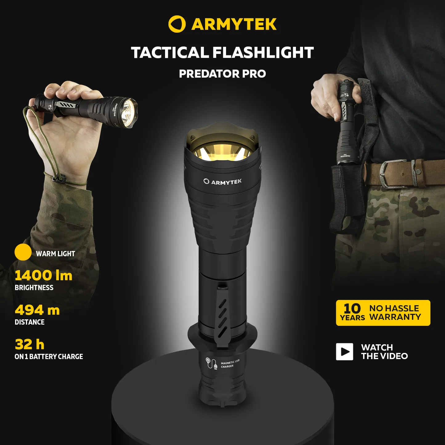 Imagem -02 - Armytek-lanterna Tática de Longo Alcance Predator Pro Usb Magnético Recarregável F07301c F07301w