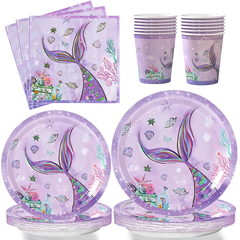 The Little Mermaid Disposable Tableware Birthday Party Decor Kids Mermaid Tail Theme Mermaid Party Birthday Baby Shower Supplies