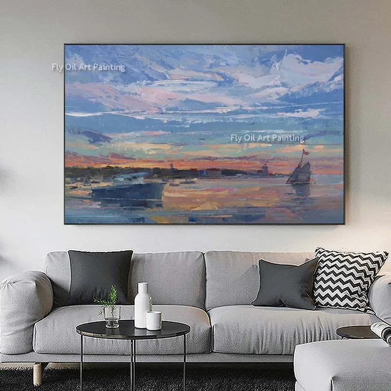 

Seascape Sky Sailboat Canvas Painting Handmade Ocean Sky Landscape Oil Painting Modern Decor For Home Wall Unframed As Best Gift