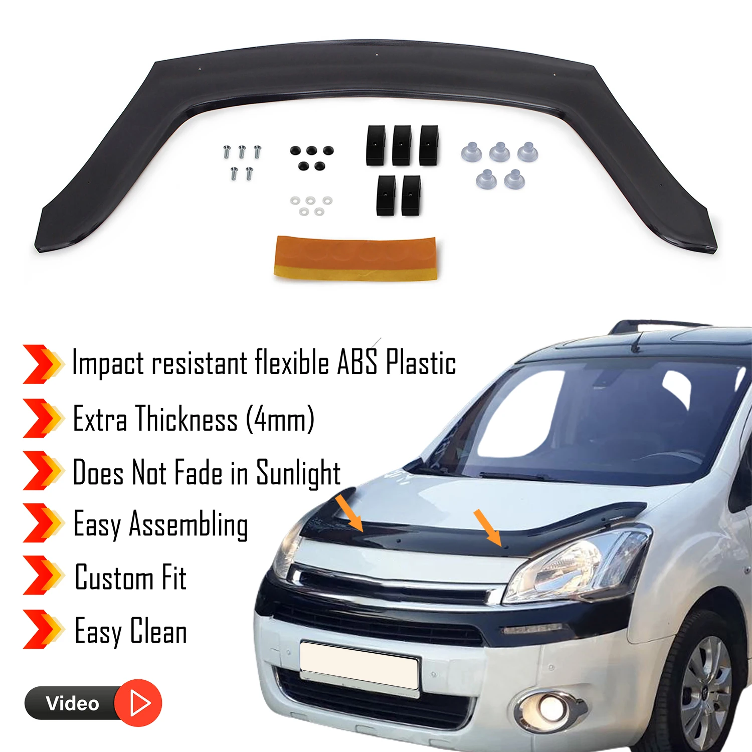 Hood Deflector Guard for Citroen Berlingo (2009-2018) - (Mini Van) Bug Shield Bonnet Protector / 4 mm thickness material