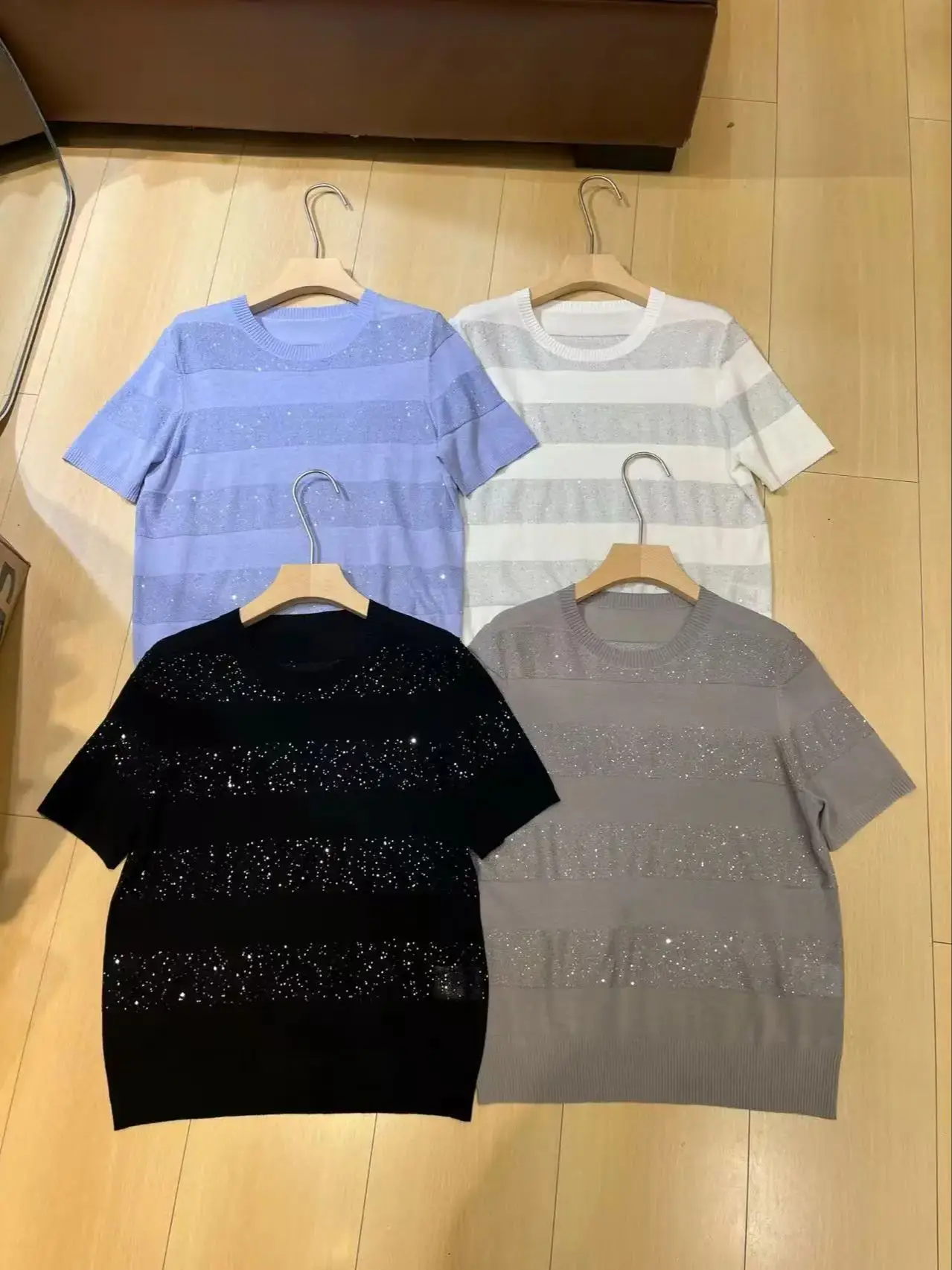 

Spring women's jersey sequined short sleeve T-shirt