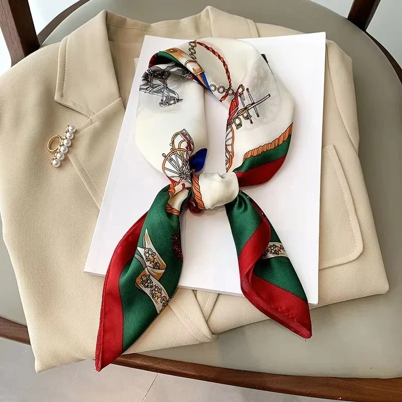 Foulard en soie imprimé à pois pour femmes, 70cm, imitation soie, élégant et polyvalent, sac à couvre-chef, accessoires pour vêtements, écharpe carrée