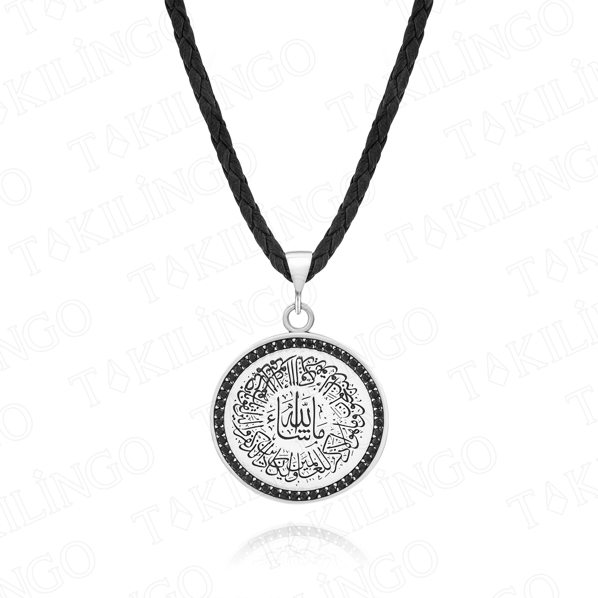 Solid 925 Sterling Silver Round Evil Eye Eye Verse Mashallah Written Men's Necklace Pendant With Original Leather Jewelery Gift for Him