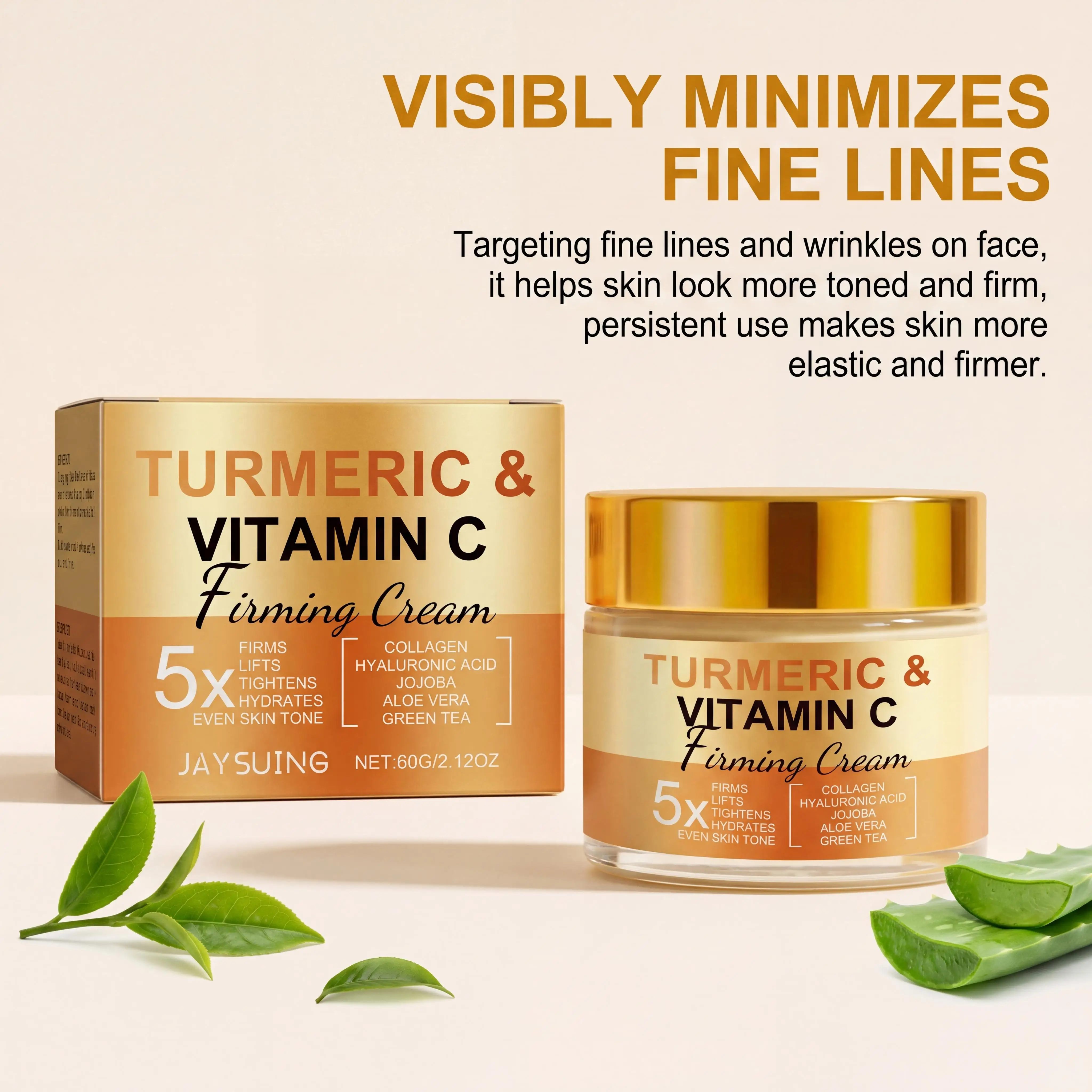 Vitamin C Turmeric Firming Facial Cream Brighten Skin Tone Minimize Pores Smooth Fine Lines Hydrate Plump Lift Contours Nourish Radiance Face Care