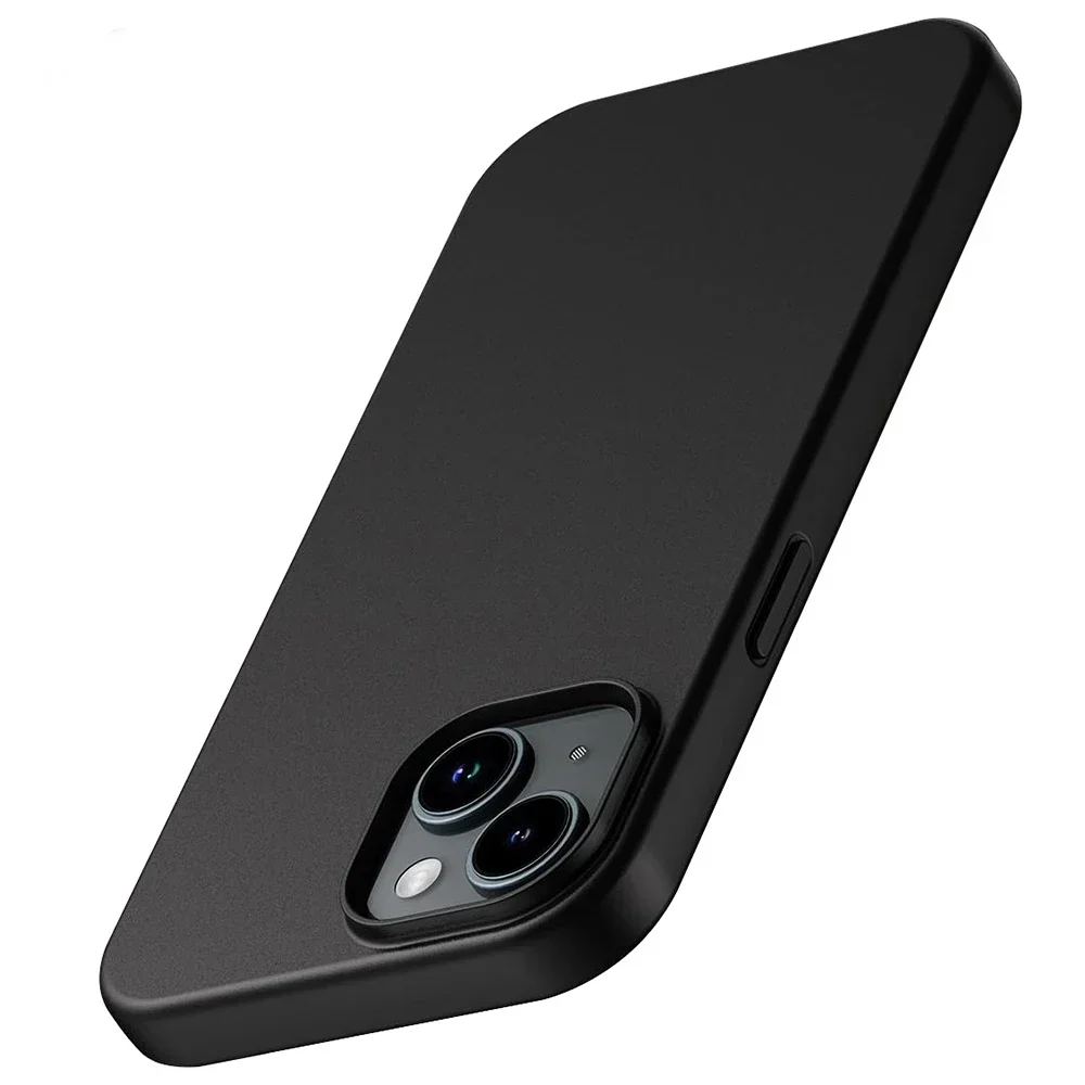 Capa de Silicone Macia para iPhone, Capa Preta Sólida Ultra Fina, Luxo Matte, iPhone 16, 15, 14