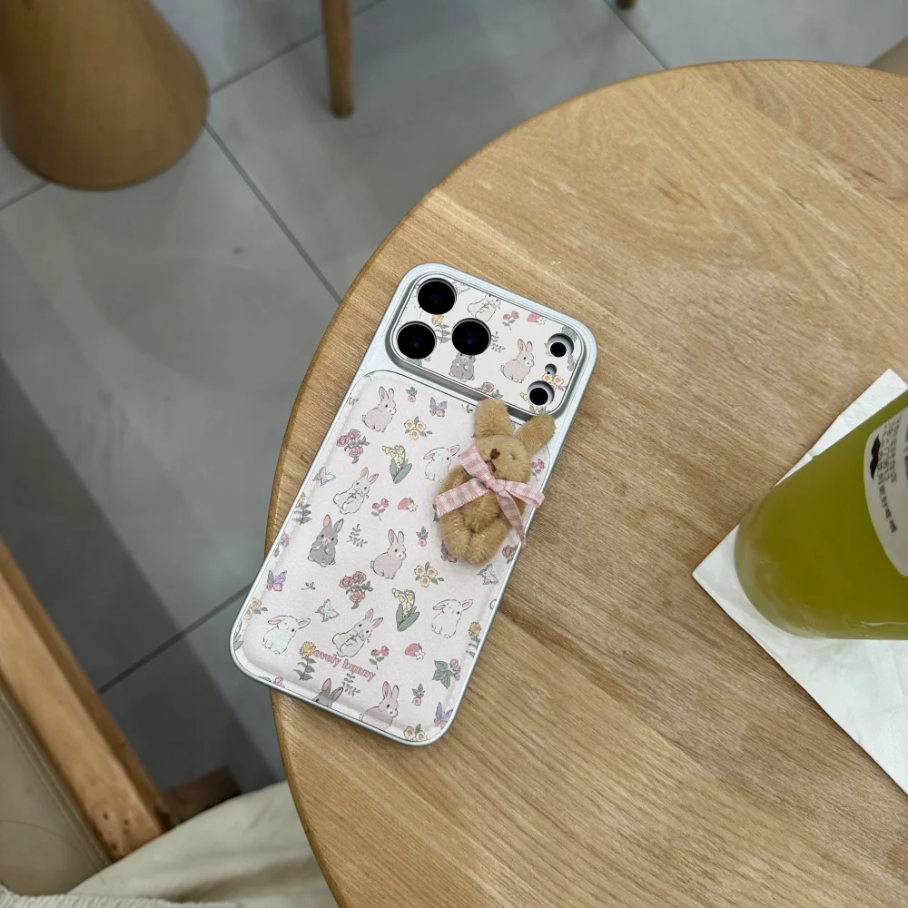 

Classic floral 3D bunny doll phone case for iPhone 17 16 ProMax14 15Pro fundas Korean INS fashion new shockproof protective case