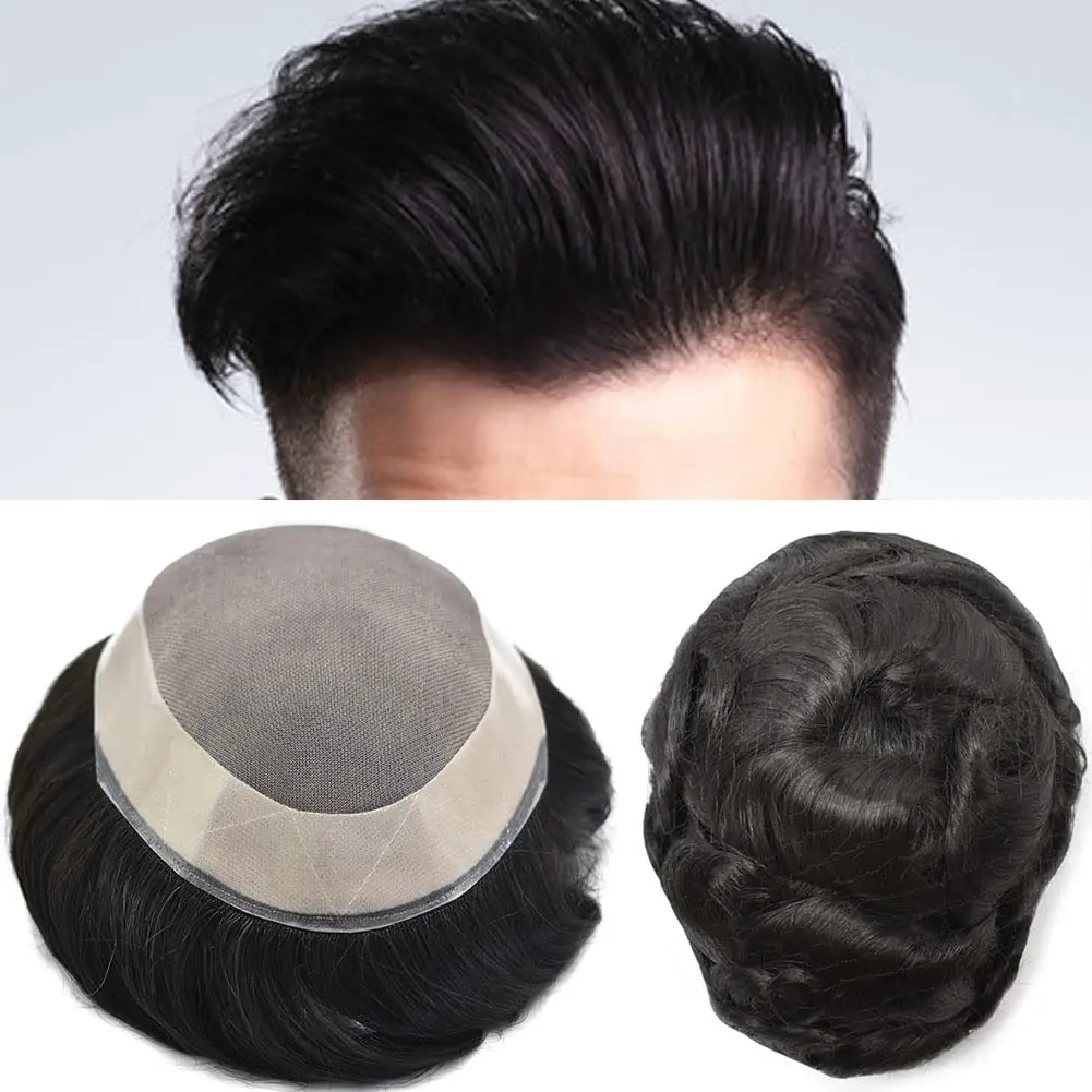 

100% Human Hair Men's Toupee Fine Mono Base With Poly Skin Around Natural Look Mens Hairpieces Monofilament Toupee for Men 8x10"