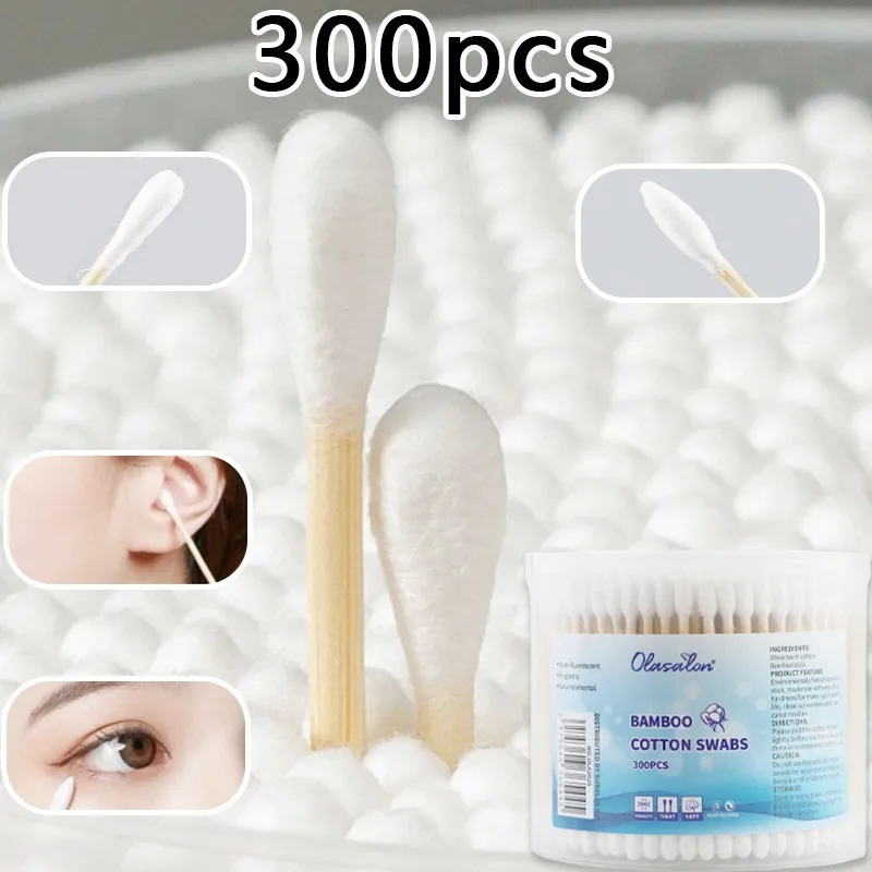Coton-tige à Double tête pour femmes, bâton d'oreille, nettoyage Nasal, outil de maquillage, pointe de rouge à lèvres, nettoyage ménager quotidien, 300 pièces