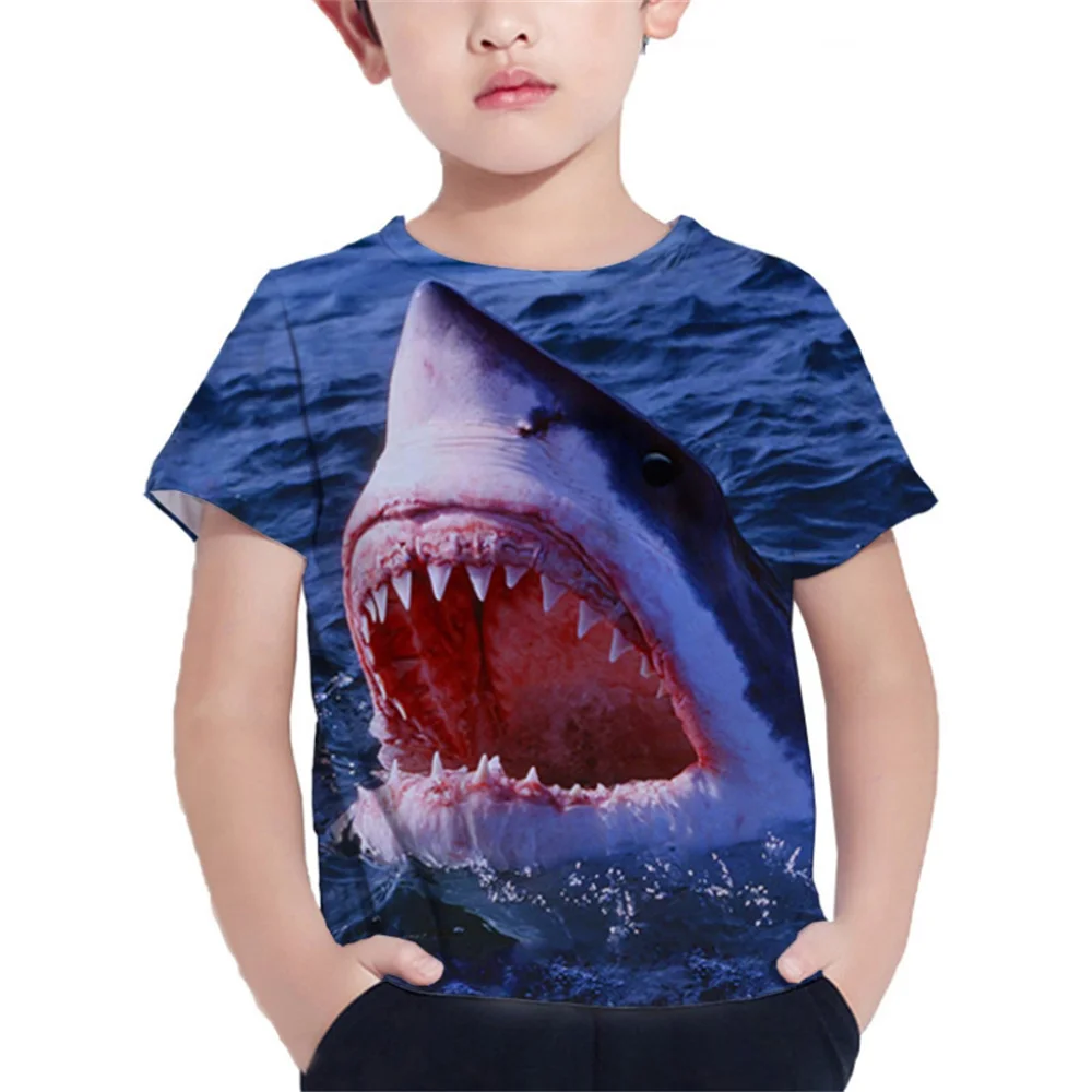 Shark Tshirt Kids Clothes Summer Animals Blue Sea T-Shirt For Boy Tee Shirt Children Top 2023 Short Sleeve 3d Print Girls Tees