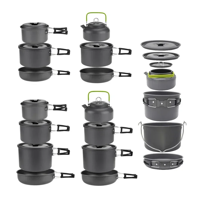Campingpannenset voor 1-7 personen, lichtgewicht en draagbare pot en pan met draagtas, perfect voor buitenkamperen - afbeelding 2