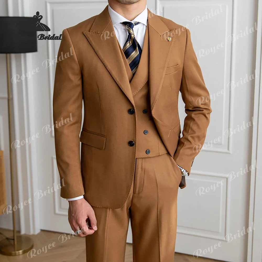 Pico lapela três peças único breasted ternos de casamento masculino 2026 fino cabido casual negócios noivo smoking traje homme mariage