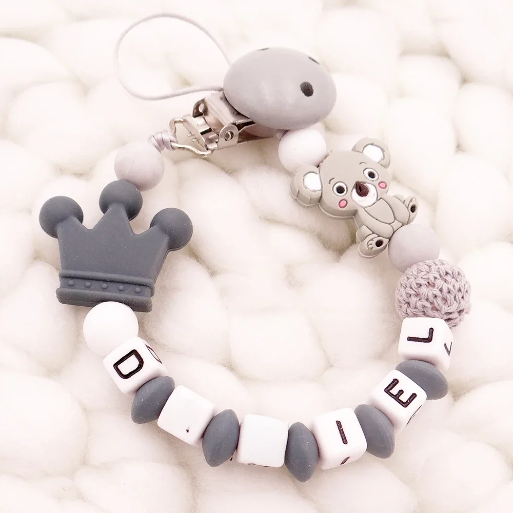 Nowe ręcznie robione bezpłatne spersonalizowane imię klips do smoczka śliczne łańcuszki do smoczka uchwyt Chupetero Personalizado Silicona Baby Shower prezent — zdjęcie 2