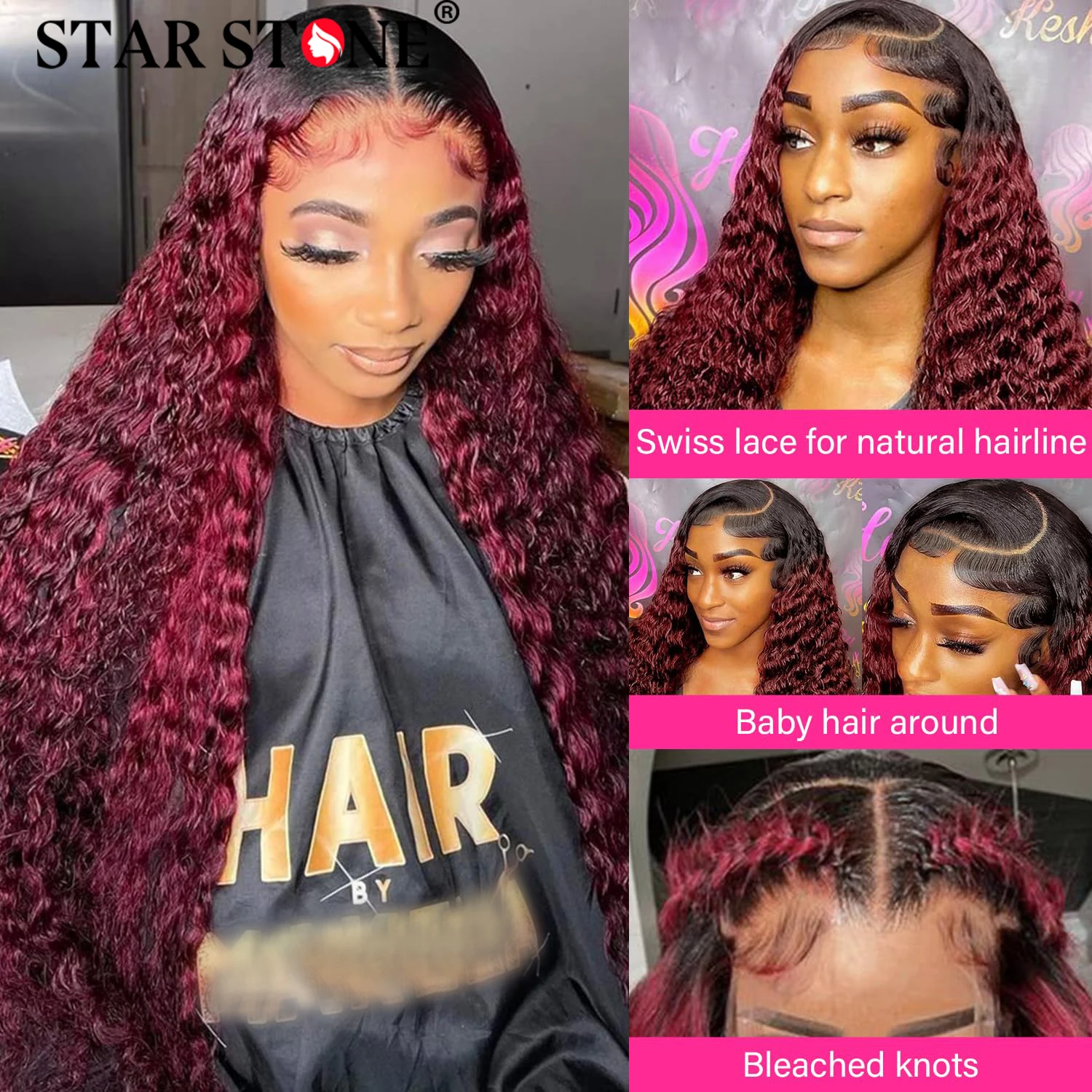 180% Density 1B-99j Deep Wave 13x4 Lace Frontal Human Hair Wigs Red Colored Curly Wigs 28 30 Inch Frontal Wig Remy For Women