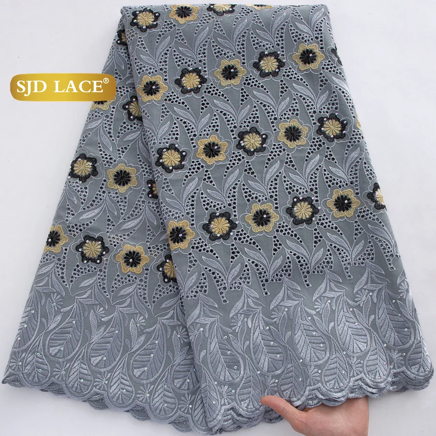 

SJD LACE African Cotton Lace Fabrics with Stones 2026 High Quality Swiss Voile Nigerian Cotton Lace for Women Wedding Dress 4796