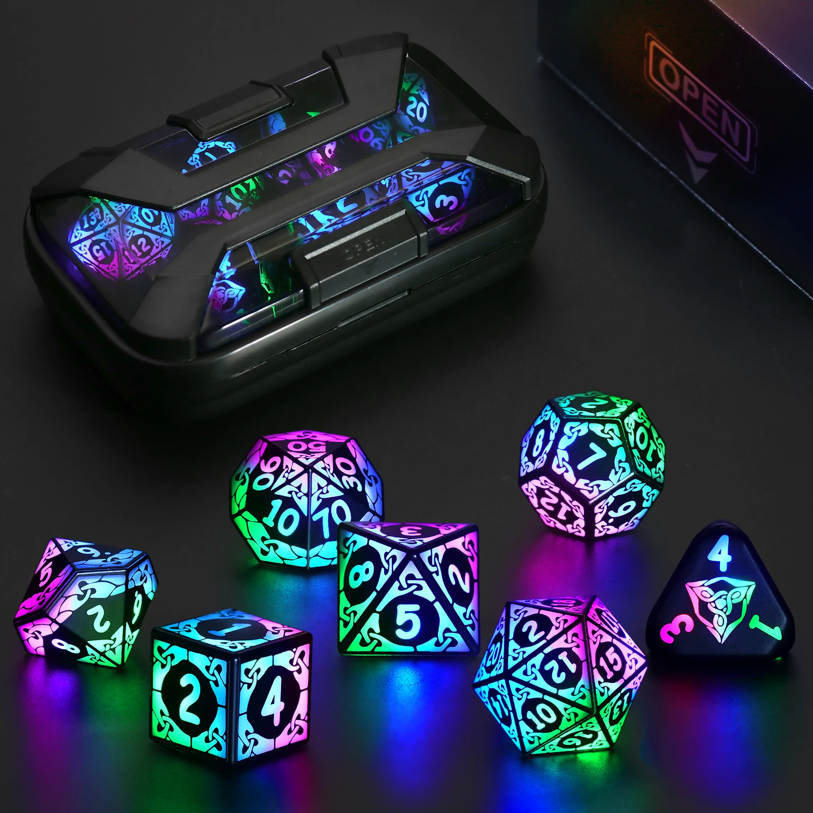 

LED Dice Set DND, Light up Dice Set Rechargeable for Role Playing Game Gifts, ZHOORQI Polyhedral D and D Dice with Charging Box