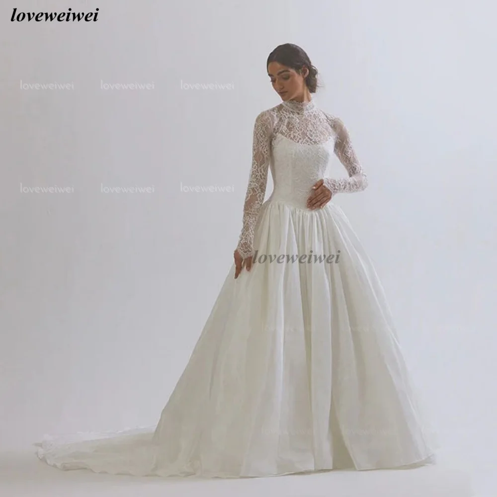 فساتين زفاف مخصصة بأكمام طويلة أنيقة على شكل حرف A فساتين زفاف دانتيل فستان عروس كلاسيكي فيستدو دي نوفيا